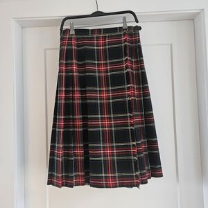 Vintage Aljean Canada Pleated 100% Wool Plaid Kilt Wrap Skirt Women Medium